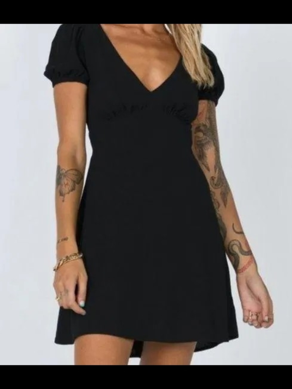 Princess Polly Black V-Neck Puff Sleeve Smith Mini Dress